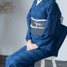 画像をギャラリービューアに読み込む, 京袋帯 《wakka》 お仕立て上がり 全通お太鼓柄 麻 近江の麻 ブルーグレー 猫のビアガーデン おつかれにゃ~ん(ブルー)