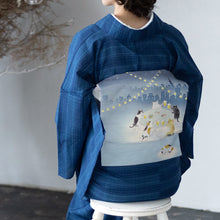 画像をギャラリービューアに読み込む, 京袋帯 《wakka》 お仕立て上がり 全通お太鼓柄 麻 近江の麻 ブルーグレー 猫のビアガーデン おつかれにゃ~ん(ブルー)