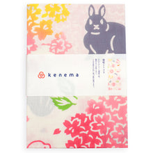 画像をギャラリービューアに読み込む, 注染 手ぬぐい 【kenema】さくら「毬桜とうさぎ 50102」《kenema けねま》生成り/ベージュ/兎/さくら/お花見/ロップイヤー/手拭い/てぬぐい
