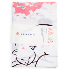画像をギャラリービューアに読み込む, 注染 手ぬぐい 【kenema】さくら「お花見猫 50138」《kenema けねま》白地/ホワイト/ネコ/三毛猫/白猫/桜/春/手拭い/てぬぐい