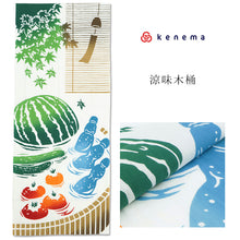 画像をギャラリービューアに読み込む, 注染手ぬぐい【kenema】夏の風物詩「涼味木桶50312」《kenemaけねま》ホワイト/白地/夏の味覚/ラムネ/トマト/スイカ/キュウリ/風鈴/夏/手拭い/てぬぐい【メール便OK】【MY】