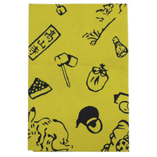 画像をギャラリービューアに読み込む, 手ぬぐい 梨園染め「鳥獣戯画茶の湯図 378」《戸田屋商店》約37×98cm 萌黄地/カーキ/高山寺/うさぎ/カエル/猿/てぬぐい