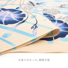 画像をギャラリービューアに読み込む, 浴衣 反物 《源氏物語》 日本製 染め 本染 綿麻 あさがお水紋 ブルー 264014