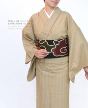 画像をギャラリービューアに読み込む, 阿波コットンウール しじら織 丁子茶色に白亜麻縞 No.w13 - ふだんきものハイムラヤ オーダー専門店