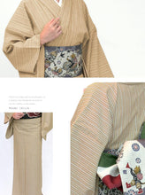 画像をギャラリービューアに読み込む, 阿波コットンウール しじら織 丁子茶色に白亜麻縞 No.w13 - ふだんきものハイムラヤ オーダー専門店