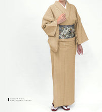 画像をギャラリービューアに読み込む, 阿波コットンウール しじら織 丁子茶色に白亜麻縞 No.w13 - ふだんきものハイムラヤ オーダー専門店