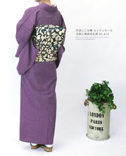 画像をギャラリービューアに読み込む, 阿波コットンウール しじら織 京紫に極細白乱縞 No.w15 - ふだんきものハイムラヤ オーダー専門店