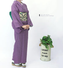 画像をギャラリービューアに読み込む, 阿波コットンウール しじら織 京紫に極細白乱縞 No.w15 - ふだんきものハイムラヤ オーダー専門店