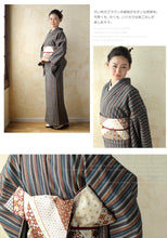 画像をギャラリービューアに読み込む, 阿波コットンウール しじら織 茶黄橙モダン縦縞 No.w19 - ふだんきものハイムラヤ オーダー専門店