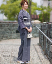 画像をギャラリービューアに読み込む, 阿波コットンウール しじら織 濃紺地に白黒極細ストライプ No.w1 - ふだんきものハイムラヤ オーダー専門店