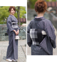 画像をギャラリービューアに読み込む, 阿波コットンウール しじら織 濃紺地に白黒極細ストライプ No.w1 - ふだんきものハイムラヤ オーダー専門店