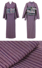 画像をギャラリービューアに読み込む, 阿波コットンウール しじら織 着物 エンジに絣縦縞 No.w20