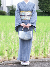 画像をギャラリービューアに読み込む, 阿波コットンウール しじら織 着物 薄青無地感絣縞 No.w22