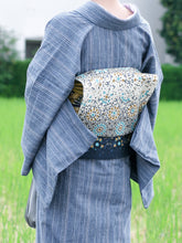 画像をギャラリービューアに読み込む, 阿波コットンウール しじら織 着物 薄青無地感絣縞 No.w22