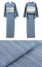 画像をギャラリービューアに読み込む, 阿波コットンウール しじら織 着物 薄青無地感絣縞 No.w22
