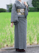 画像をギャラリービューアに読み込む, 阿波コットンウール しじら織 着物 黒杢に多色縞 No.w23