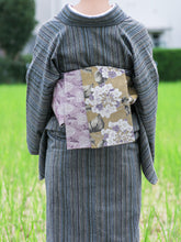 画像をギャラリービューアに読み込む, 阿波コットンウール しじら織 着物 黒杢に多色縞 No.w23