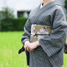 画像をギャラリービューアに読み込む, 阿波コットンウール しじら織 着物 黒杢に多色縞 No.w23