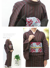 画像をギャラリービューアに読み込む, 阿波コットンウール しじら織 渋茶に鶯柿多色縞 No.w7 - ふだんきものハイムラヤ オーダー専門店