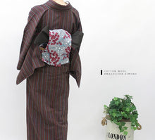 画像をギャラリービューアに読み込む, 阿波コットンウール しじら織 渋茶に鶯柿多色縞 No.w7 - ふだんきものハイムラヤ オーダー専門店