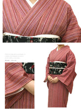 画像をギャラリービューアに読み込む, 阿波コットンウール しじら織 紅花地に多色縞 No.w8 - ふだんきものハイムラヤ オーダー専門店