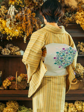 画像をギャラリービューアに読み込む, 阿波コットンウール しじら織 着物 山吹に多色縞 No.w25