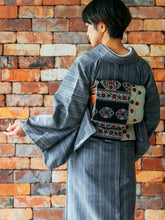 画像をギャラリービューアに読み込む, 阿波コットンウール しじら織 着物 青鼠無地感絣縞 No.w27