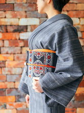 画像をギャラリービューアに読み込む, 阿波コットンウール しじら織 着物 青鼠無地感絣縞 No.w27