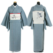 画像をギャラリービューアに読み込む, 阿波しじら織 着物 薄茶と抹茶緑ストライプ No.102 - ふだんきものハイムラヤ オーダー専門店