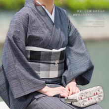 画像をギャラリービューアに読み込む, 阿波しじら織 着物 濃紺地に白黒極細ストライプ No.31 - ふだんきものハイムラヤ