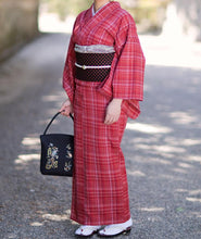 画像をギャラリービューアに読み込む, 阿波しじら織 着物 ローズレッド地に多色チェック No.42 - ふだんきものハイムラヤ