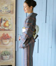 画像をギャラリービューアに読み込む, 阿波しじら織 着物 灰紺に橙多色縞 オレンジ No.46 - ふだんきものハイムラヤ