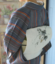 画像をギャラリービューアに読み込む, 阿波しじら織 着物 灰紺に橙多色縞 オレンジ No.46 - ふだんきものハイムラヤ