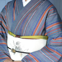 画像をギャラリービューアに読み込む, 阿波しじら織 着物 灰紺に橙多色縞 オレンジ No.46 - ふだんきものハイムラヤ