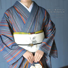 画像をギャラリービューアに読み込む, 阿波しじら織 着物 灰紺に橙多色縞 オレンジ No.46 - ふだんきものハイムラヤ