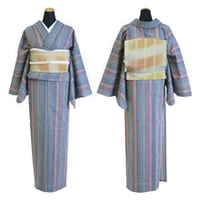 画像をギャラリービューアに読み込む, 阿波しじら織 着物 灰紺に橙多色縞 オレンジ No.46 - ふだんきものハイムラヤ