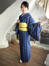 画像をギャラリービューアに読み込む, 阿波しじら織 着物 青紺白の両滝縞 No.8 - ふだんきものハイムラヤ オーダー専門店
