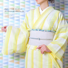 画像をギャラリービューアに読み込む, 阿波しじら織り 着物 菜の花色の濃淡鰹縞 No.D6 - ふだんきものハイムラヤ オーダー専門店