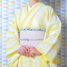 画像をギャラリービューアに読み込む, 阿波しじら織り 着物 菜の花色の濃淡鰹縞 No.D6 - ふだんきものハイムラヤ オーダー専門店