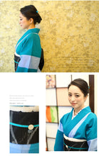 画像をギャラリービューアに読み込む, 阿波しじら織 着物 エメラルド地に空色大縞 No.H32 - ふだんきものハイムラヤ