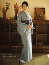 画像をギャラリービューアに読み込む, 阿波しじら織 着物 黄紺の網代組格子 グレー No.H44 - ふだんきものハイムラヤ オーダー専門店
