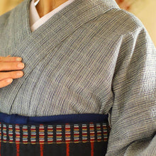 画像をギャラリービューアに読み込む, 阿波しじら織 着物 黄紺の網代組格子 グレー No.H44 - ふだんきものハイムラヤ オーダー専門店