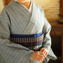 画像をギャラリービューアに読み込む, 阿波しじら織 着物 黄紺の網代組格子 グレー No.H44 - ふだんきものハイムラヤ オーダー専門店