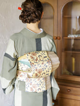 画像をギャラリービューアに読み込む, 阿波しじら織 着物 抹茶の三色大縞 No.H49