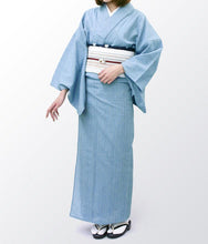 画像をギャラリービューアに読み込む, 阿波しじら織 着物 瓶覗色に白藍細縞 No.H6 - ふだんきものハイムラヤ