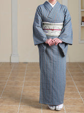 画像をギャラリービューアに読み込む, 阿波しじら織 着物 薄茶と抹茶緑ストライプ No.102