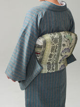 画像をギャラリービューアに読み込む, 阿波しじら織 着物 薄茶と抹茶緑ストライプ No.102