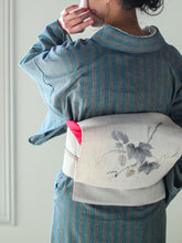 画像をギャラリービューアに読み込む, 阿波しじら織 着物 薄茶と抹茶緑ストライプ No.102