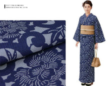 画像をギャラリービューアに読み込む, 阿波しじら織 着物 抜染 渦唐草に大輪ぼたん No.516 - ふだんきものハイムラヤ