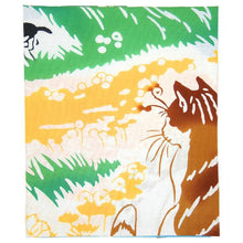 画像をギャラリービューアに読み込む, 手ぬぐい 梨園染め「たんぽぽに猫 1406」《戸田屋商店》グリーン/ブルー/風景/タンポポ/春/ネコ/手拭い/てぬぐい - ふだんきものハイムラヤ